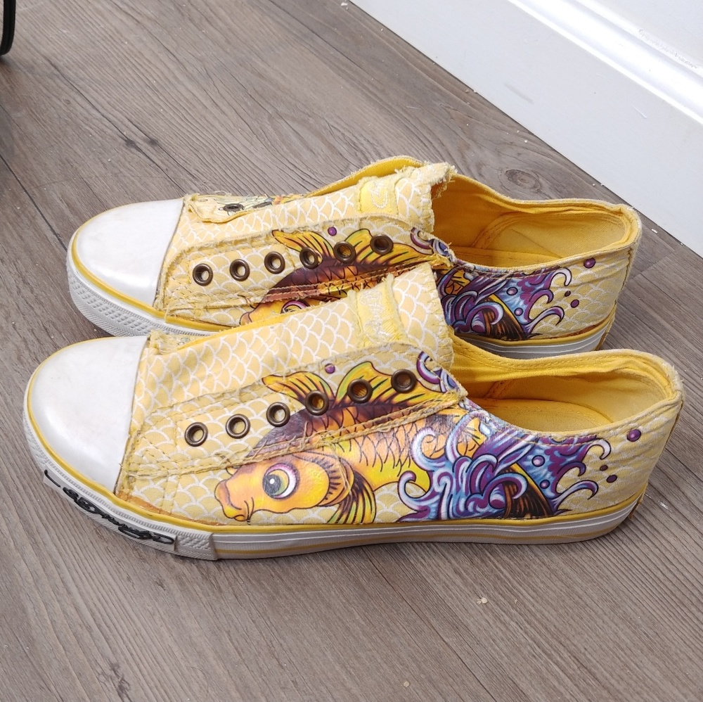 Ed Hardy Yellow Slip On Sneakers Size 8